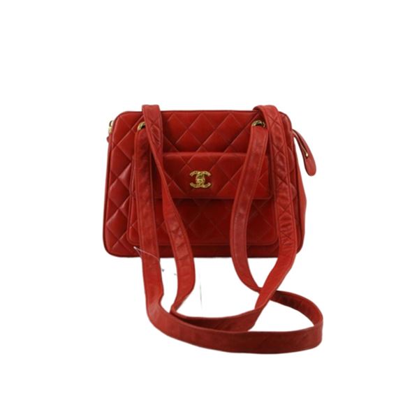 Chanel Red Quilted Lambskin Leather Vintage CC Front Pocket Shoulder Bag