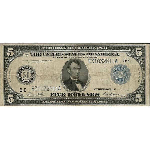 1914 $5 Federal Reserve Bank Note