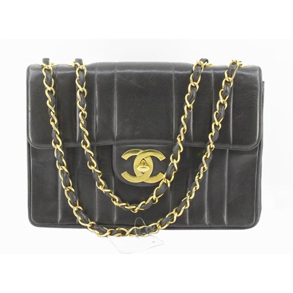 Chanel Black Vertical Quilted Lamsbkin Leather Jumbo Flap Shoulder Bag