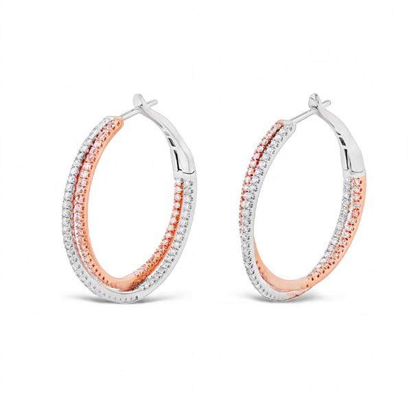 1.19 ctw Diamond 14K White and Rose Gold Hoop Earrings