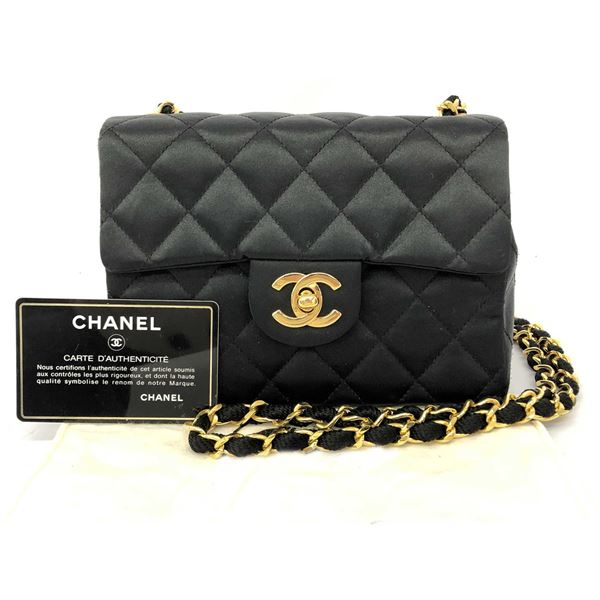 Chanel Black Quilted Satin Mini Square Flap Shoulder Bag