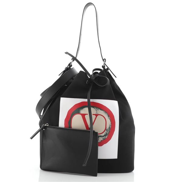 Valentino x Undercover Bucket Bag Printed Nylon Black