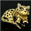 Image 4 : Vintage Textured 18K Yellow Gold Sapphire Leopard Brooch Pin Black Orange Enamel