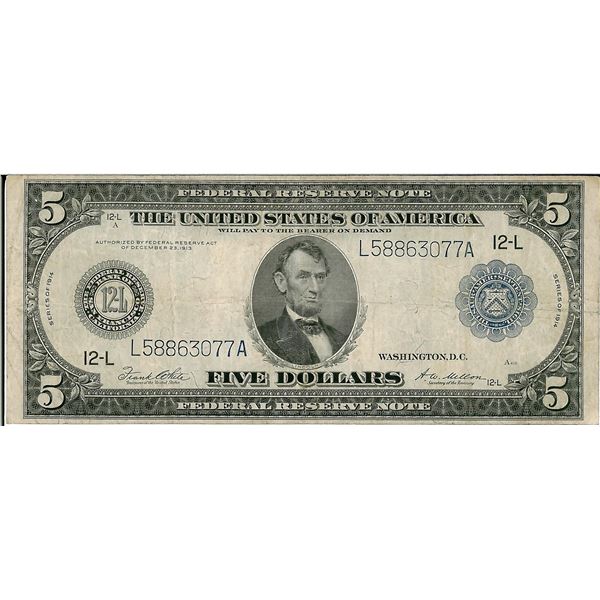 1914 $5 Federal Reserve Bank Note
