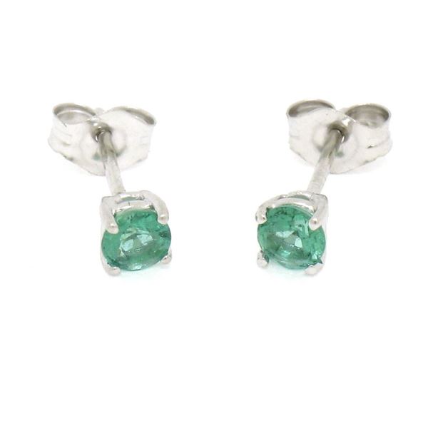 NEW 14k White Gold 0.35 ctw 3.5mm Round Brilliant Emerald Classic Stud Earrings