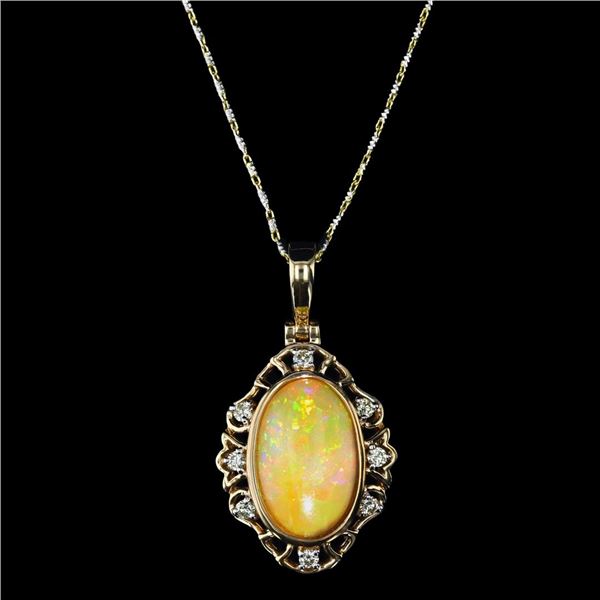 4.05 ctw Opal and 0.28 ctw Diamond Pendant on a 14K Yellow Gold Chain
