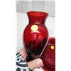 Image 2 : Set of 2, Blood red, glass low bowl & 1 Blood red glass vase.