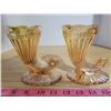 Image 1 : 2 Iridescent Carnival Glass Cornupoia Vases 1950's Pristine Condition