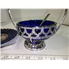 Image 5 : Cobalt Blue Dish Silve Plated Holder; Lacy blue Plate - 1970's