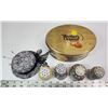 Image 2 : 4 Porcelain Hat Pin Holders 1920's and Hat Pin Cushion with Pins Handmade