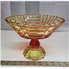 Image 1 : Irridescent Rose Imperial Carnival Glass Pedestal Bowl 1930's Basket Weave Design