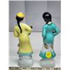 Image 2 : Elegant Glazed Porcelain Figurines - Asian Couple Mid Century - Hand Painted