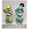 Image 3 : Elegant Glazed Porcelain Figurines - Asian Couple Mid Century - Hand Painted