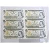 Image 1 : 6 1973 One Dollar Bills 3 Pairs in Sequence