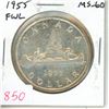 Image 1 : 1955 FWL Silver Dollar. Full Water Lines in front of canoe. MS-60. Nice.