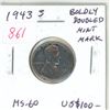 Image 1 : US 1943S Boldly Doubled Mint Mark Steel Cent. MS-60. Scarce.