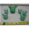 Image 1 : SET OF CHILDRENS AKRO AGATE WATER PITCHER & 5 TUMBLERS - CLEAR GREEN - MARKED