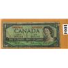 Image 1 : 1954 CANADIAN $1.00 BANKNOTE - SERIAL NUMBER -  U/P 4844444  - Nearly Solid number