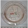 Image 1 : Margery Daw Indiana Pink Pressed Glass Tiara Child's Plate 1970 "Where are you going?