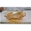 Image 1 : Carnival Glass Iris & Herringbone 12" Bowl - 1930's Starburst Centre Peach Lustre