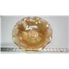 Image 2 : Carnival Glass Iris & Herringbone 12" Bowl - 1930's Starburst Centre Peach Lustre