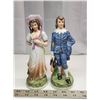Image 1 : Victorian Couple Procelain Bisque Hand Painted 8" H Mid Century.