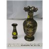 Image 1 : Ornate 8" Vase and Bud Vase - Solid Brass India 1960's