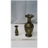 Image 2 : Ornate 8" Vase and Bud Vase - Solid Brass India 1960's