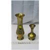 Image 2 : Etched Brass 10" Vase and Low 6" Brass - India Vintage