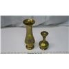 Image 3 : Etched Brass 10" Vase and Low 6" Brass - India Vintage