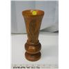 Image 1 : Beautifully Hand Carved Wooden Vase 9" H
