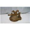 Image 2 : Vintage Large Nut Bowl Wooden, Hand Carved ; Cute Chipmunk Candle Holder