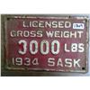 Image 1 : 1934 Sask Licence gross weight plate