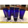 Image 1 : Lot of 6 cobalt blue 6" glasses. Two with SaskTel logos.