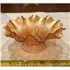 Image 1 : Vintage marigold carnival glass bowl with fluted edge. 8"