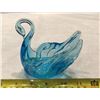 Image 1 : Vintage hand blown glass swan, azure blue trinket/ring dish.