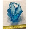 Image 2 : Vintage art glass aqua blue basket - trinket/candy dish.  6" tall