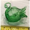 Image 2 : Vintage hand blown green glass swan trinket/ring dish.