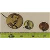 Image 2 : 3 Vintage Election Button pin 1 stamped pinshock may 31 1898