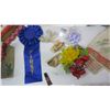 Image 4 : 2 Vintage Chocolate Boxes with Corsages, 1st Place Ribbons + Hankies + Vintage Scarf