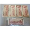 Image 2 : Lot of five 1954 Bank of Canada $2.00 two dollar bills - one is UNC