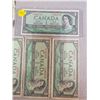 Image 2 : Lot of 7 older Canadian bills - Five 1954 $1.00 (one appears to be uncirculated), 1973 $1.00, 1974 $