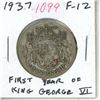 Image 1 : 1937 Canadian Silver 50 Cents. First 50 cents issued for King George VI. Key Date. Mintage of 192,01