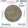 Image 1 : 1950 No Design in Zero Canadian Silver 50 Cents. AU-50. Nice. Scarce.