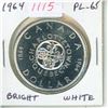 Image 1 : 1964 Canadian Silver Dollar. Proof Like-65. Bright White. Nice.