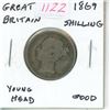 Image 1 : Great Britain. 1869 Silver Shilling. Young Head. Good.