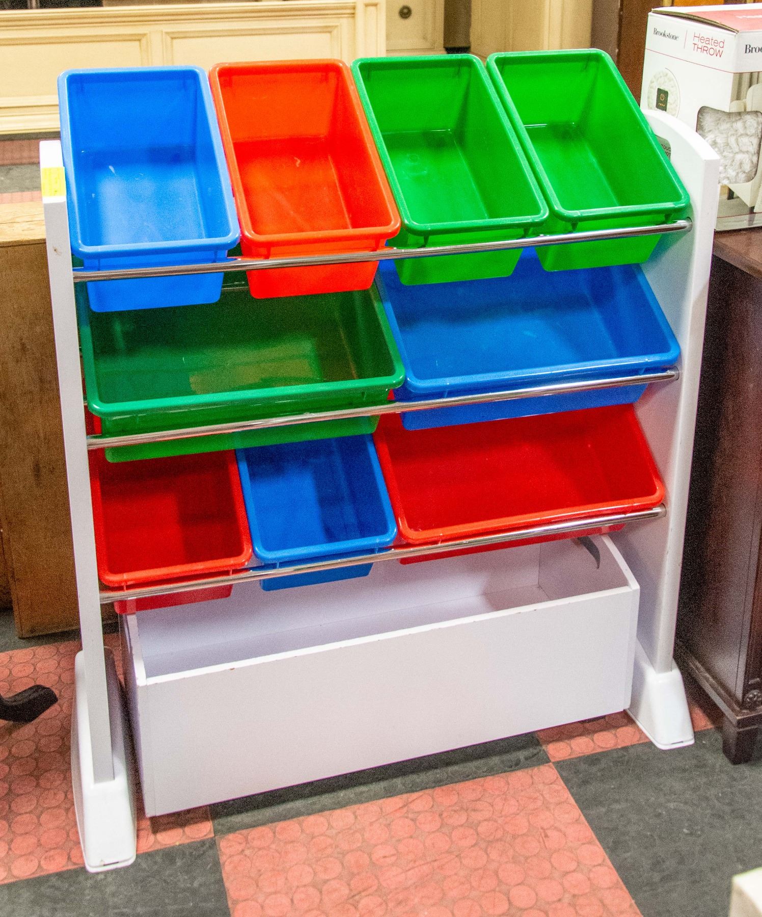 TOY STORAGE RACK WITH ROLLING BOX BENEATH