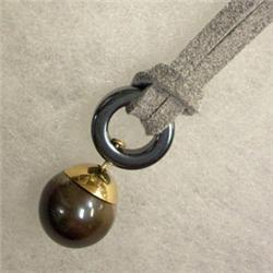 14K GOLD 11 MM BLACK TAHITIAN PEARL AND HEMATITE UNISEX PENDANT