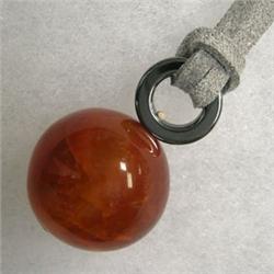 S. SILVER 20 MM FIRE AGATE AND HEMATITE UNISEX PENDANT - 33 MM LONG