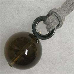 S. SILVER 20 MM SMOKY QUARTZ AND HEMATITE UNISEX PENDANT - 33 MM LONG